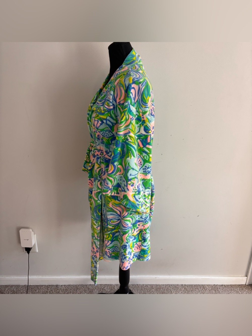 Lilly Pulitzer S/M Tropical Print Velour Knit Robe Kimono Sleeve Belted - Picture 4 of 6